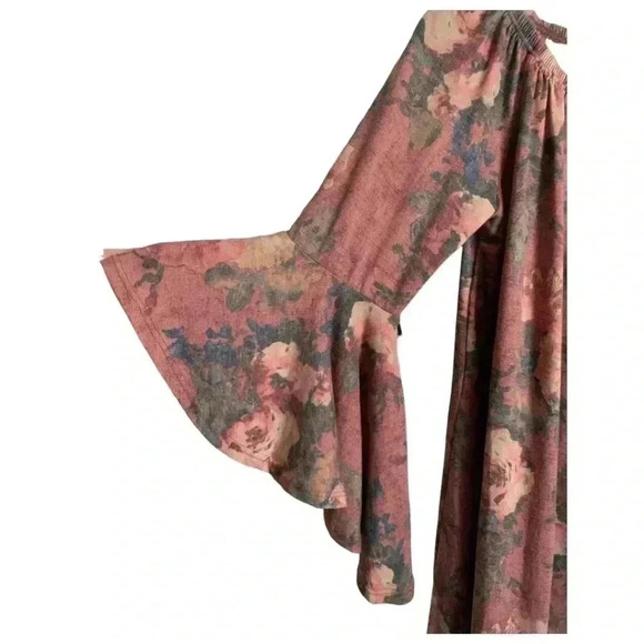 MTS Floral Dress Size Small Bell Flare Sleeves - Picture 3 of 8